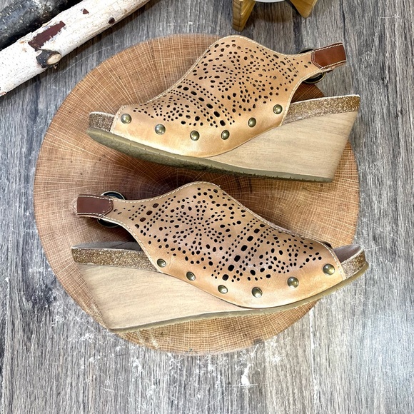 Pikolinos | Benissa Perforated Leather Wedge Peep Toe Sling Back Sandals Size 39 - Picture 6 of 12